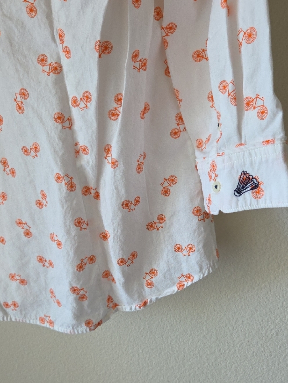 Anthropologie Postmark Bicycle Print Button Down Shirt White and Orange Sz 12 - Picture 10 of 12